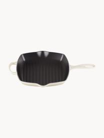 Vierkante grillpan Signature Collection uit gietijzer met gegroefde structuur, Geëmailleerd gietijzer, Gebroken witte tinten, B 44 x H 5 cm