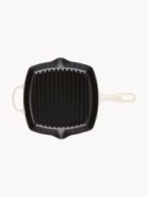 Vierkante grillpan Signature Collection uit gietijzer met gegroefde structuur, Geëmailleerd gietijzer, Gebroken witte tinten, B 44 x H 5 cm