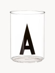 Bicchiere di design in vetro con lettera Personal (varianti dalla A alla Z), Vetro borosilicato, Trasparente, nero, Bicchiere per l'acqua A, 300 ml