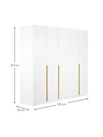 Drehtürenschrank Mia, 5-türig, Holzwerkstoff aus heimischen Hölzern aus nachhaltiger Forstwirtschaft, beschichtet, Weiß, Goldfarben, B 226 x H 210 cm