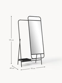 Vloerspiegel Theo met garderobe, Metaal, Zwart, B 93 x H 175 cm