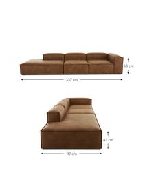 Chaise longue XL componibile in pelle riciclata Lennon, Rivestimento: pelle riciclata (70 % pel, Rivestimento: imbottitura in schiuma co, Pelle marrone, Larg. 357 x Prof. 119 cm, schienale a sinistra