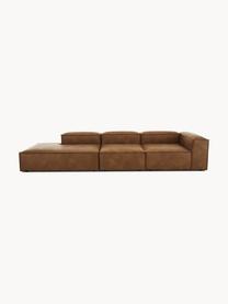 Chaise longue XL componibile in pelle riciclata Lennon, Rivestimento: pelle riciclata (70 % pel, Rivestimento: imbottitura in schiuma co, Pelle marrone, Larg. 357 x Prof. 119 cm, schienale a sinistra