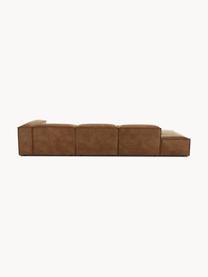 Chaise longue XL componibile in pelle riciclata Lennon, Rivestimento: pelle riciclata (70 % pel, Rivestimento: imbottitura in schiuma co, Struttura: legno massiccio, compensa, Piedini: plastica Questo prodotto , Pelle marrone, Larg. 357 x Prof. 119 cm, schienale a sinistra