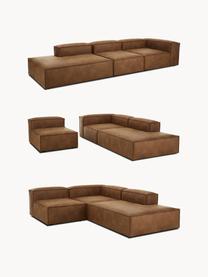 Modulaire XL chaise longue Lennon van gerecycled leer, Bekleding: gerecycled leer (70% leer, Frame: massief hout, multiplex, Poten: kunststof Dit product is , Leer bruin, B 357 x D 119 cm, armleuning links