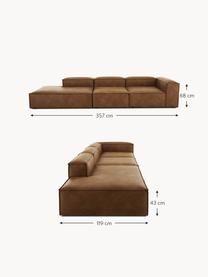 Diván modular grande de cuero reciclado Lennon, Tapizado: cuero reciclado (70% cuer, Estructura: madera maciza, madera con, Patas: plástico Este producto es, Cuero marrón, An 357 x F 119 cm, reposabrazos izquierdo