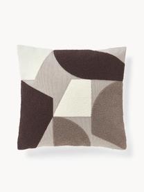 Katoenen kussenhoes Nomi met abstracte decoratie, Donkerbruin, taupe, gebroken wit, B 45 x L 45 cm