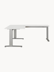 In hoogte verstelbare hoekbureau Easy, Tafelblad: spaanplaat met melamineha, Frame: gepoedercoat metaal, Gebroken wit, lichtgrijs, B 160 x D 193 cm