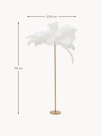 Vloerlamp Feather Palm, Lampenkap: struisvogelveren, Goudkleurig, wit, H 165 cm