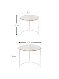Set de mesas auxiliares Emma, 2 uds., Tablero: madera de acacia, curtida, Estructura: metal con pintura en polv, Acacia, blanco, Set de diferentes tamaños