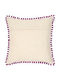 Housse de coussin 45x45 coton brodé à pompons Maria, 60 % acrylique, 40 % coton, Endroit : multicolore Envers : beige, larg. 45 x long. 45 cm