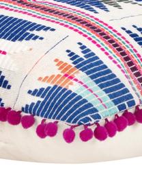 Federa arredo colorata con pompon Maria, 60% acrilico, 40% cotone, Fronte: multicolore Retro: beige, Larg. 45 x Lung. 45 cm