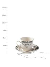 Šálek na čaj s podšálkem s květinovým vzorem Rome, 2 ks, Keramika, Bílá, černá, Ø 9 cm, V 8 cm, 250 ml
