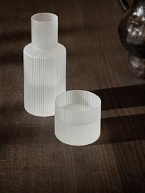 Mundgeblasene kleine Karaffe Ripple mit Wasserglas, 2er-Set, Glas, mundgeblasen, Semi-transparent, matt, Karaffe: 500 ml, Glas: 200 ml