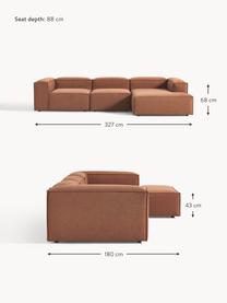 Narożna sofa modułowa Lennon, Tapicerka: 100% poliester Dzięki tka, Stelaż: lite drewno sosnowe, skle, Nogi: tworzywo sztuczne Ten pro, Nugatowa tkanina, S 327 x G 180 cm, lewostronna