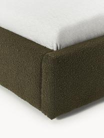 Letto singolo in bouclé con contenitore Cloud, Rivestimento: bouclé (80% poliestere, 2, Piedini: legno di betulla laccato , Bouclé verde oliva, Larg. 90 x Lung. 200 cm