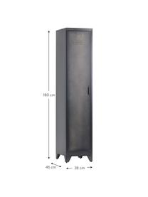 Metalen kast Cas met deur, Gecoat metaal, Donkergrijs, B 38 x H 180 cm