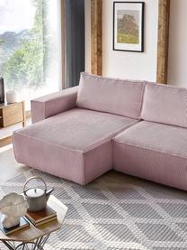 Sofá rinconero cama de pana Nihad, con espacio de almacenamiento, Tapizado: pana de poliéster, Patas: plástico, Rosa, An 282 x F 153 cm