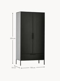 Armoire Adam, 2 portes, Pin, laque noire, larg. 100 x haut. 200 cm