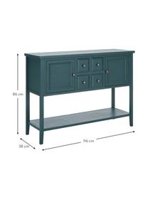 Blauw dressoir Amy in landelijke stijl, Frame: olmenhout, gelakt grenenh, Petrolkleurig, B 116 x H 86 cm