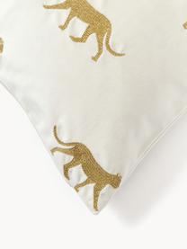 Geborduurde fluwelen kussenhoes Cheetah, 100% polyester fluweel, Gebroken wit, goudkleurig, B 45 x L 45 cm