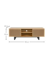 TV stolek s dubovou dýhou Camden, Dubové dřevo, černá, Š 150 cm, V 50 cm