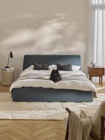 Bouclé gestoffeerd bed Cloud met opbergruimte, Poten: gelakt berkenhout Dit pro, Bouclé grijsblauw, B 140 x L 200 cm