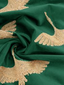 Cojín de terciopelo bordado Crane, con relleno, 100% terciopelo de poliéster, Verde, dorado, An 45 x L 45 cm