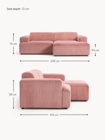 Cord-Ecksofa Melva (3-Sitzer), Bezug: Cord (92% Polyester, 8% P, Gestell: Massives Kiefernholz, Spa, Cord Altrosa, B 238 x T 143 cm, Eckteil links