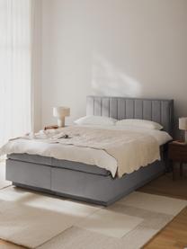 Boxspringbed Livia met opbergruimte, Matras: 5-zones pocketvering, Geweven stof lichtgrijs, B 180 x L 200 cm, hardheidsgraad H2