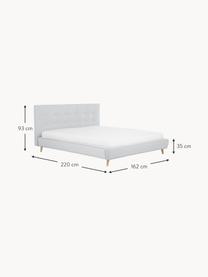 Gestoffeerd bed Moon met houten poten, Bekleding: polyester (gestructureerd, Frame: massief grenenhout, FSC-g, Poten: massief eikenhout, Geweven stof lichtgrijs, B 140 x L 200 cm