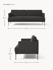 Sofa Fluente (3-osobowa), Tapicerka: 100% poliester Dzięki tka, Stelaż: lite drewno sosnowe, Nogi: metal malowany proszkowo , Antracytowa tkanina, S 196 x G 85 cm