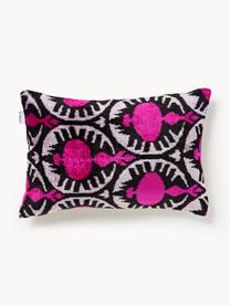 Housse de coussin en velours avec motif abstrait Velvety, Velours de soie (50 % soie, 50 % coton), Rose vif, noir, blanc, larg. 40 x long. 60 cm