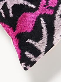 Housse de coussin en velours avec motif abstrait Velvety, Velours de soie (50 % soie, 50 % coton), Rose vif, noir, blanc, larg. 40 x long. 60 cm