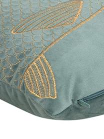 Mintgroene fluwelen kussenhoes Caja met goudkleurig borduursel, 100% polyester fluweel, Mintgroen, 30 x 50 cm