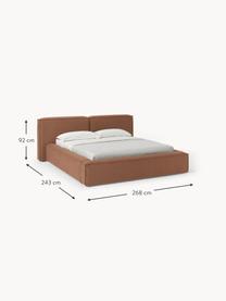 Gestoffeerd bed Lennon met opbergfunctie, Bekleding: 100 % polyester Met 115.0, Frame: massief grenenhout, FSC-g, Poten: hout, FSC-gecertificeerd,, Geweven stof nougatkleurig, B 268 x D 243 cm (ligvlak 200 x 200 cm)