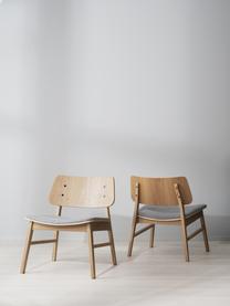 Sedia a poltrona in legno di quercia Nagano, Rivestimento: 100% poliestere, Marrone chiaro, grigio chiaro, Larg. 57 x Prof. 50 cm