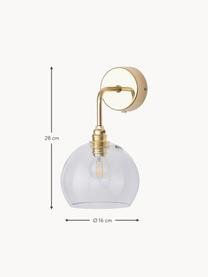 Wandlamp Rowan van mondgeblazen glas, Lampenkap: mondgeblazen glas, Transparant, goudkleurig, B 16 x D 19 cm