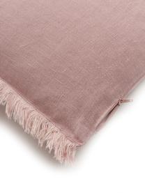 Housse de coussin lin vieux rose à franges Luana, 100 % pur lin, Vieux rose, larg. 30 x long. 50 cm