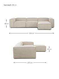 Modulares Sofa Lennon (4-Sitzer) aus Cord mit Hocker, Bezug: Cord (92 % Polyester, 8 %, Gestell: Massives Kiefernholz FSC-, Cord Hellbeige, B 327 x T 207 cm