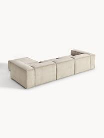 Modulares Sofa Lennon (4-Sitzer) aus Cord mit Hocker, Bezug: Cord (92 % Polyester, 8 %, Gestell: Massives Kiefernholz, Spe, Füße: Kunststoff Dieses Produkt, Cord Hellbeige, B 329 x T 207 cm