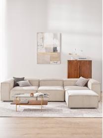 Modulares Sofa Lennon (4-Sitzer) aus Cord mit Hocker, Bezug: Cord (92 % Polyester, 8 %, Gestell: Massives Kiefernholz, Spe, Füße: Kunststoff Dieses Produkt, Cord Hellbeige, B 327 x T 207 cm