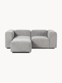 Modulares Sofa Lena (3-Sitzer) mit Hocker, Bezug: Webstoff (88% Polyester, , Gestell: Kiefernholz, Schichtholz,, Füße: Kunststoff, Webstoff Hellgrau, B 209 x T 181 cm