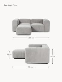 Canapé modulable 3 places avec pouf Lena, Tissu gris clair, larg. 209 x prof. 181 cm
