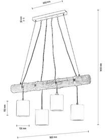 Große Pendelleuchte Pietro aus Holz, Lampenschirm: Stoff, Baldachin: Metall, beschichtet, Braun, Weiß, B 90 x H 140 cm