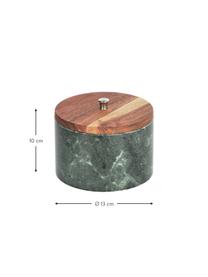 Marmor-Aufbewahrungsdose Karla in Grün, Dose: Marmor, Deckel: Akazienholz, Grün, Brauntöne, Ø 13 x H 10 cm