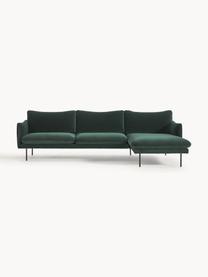 Samt-Ecksofa Moby, Bezug: Samt (Hochwertiger Polyes, Gestell: Massives Kiefernholz, Füße: Metall, pulverbeschichtet, Samt Dunkelgrün, B 280 x T 160 cm, Eckteil links