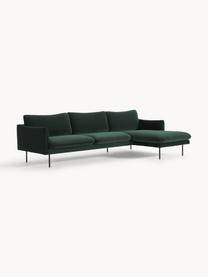 Samt-Ecksofa Moby, Bezug: Samt (Hochwertiger Polyes, Gestell: Massives Kiefernholz, Füße: Metall, pulverbeschichtet, Samt Dunkelgrün, B 280 x T 160 cm, Eckteil links