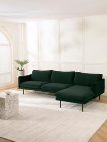 Divano angolare in velluto Moby, Rivestimento: velluto (rivestimento in , Struttura: legno di pino massiccio, Piedini: metallo verniciato a polv, Velluto verde scuro, Larg. 280 x Prof. 160 cm, chaise longue a sinistra