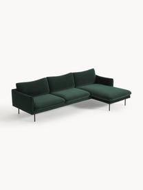 Samt-Ecksofa Moby, Bezug: Samt (Hochwertiger Polyes, Gestell: Massives Kiefernholz, Füße: Metall, pulverbeschichtet, Samt Dunkelgrün, B 280 x T 160 cm, Eckteil rechts